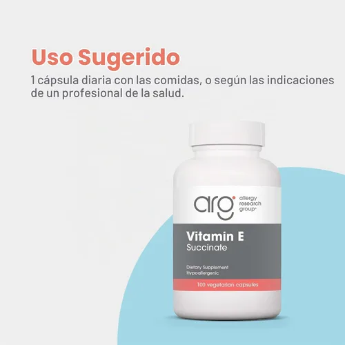 Vista 6 de Allergy Research Group Succinato de Vitamina E 400 Iu 100 Cápsulas Vegetales