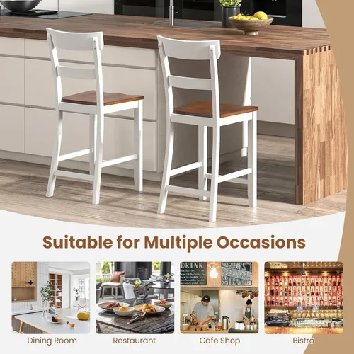 Vista 8 de Giantex Juego de 4 Taburetes de Bar de Madera de Altura de Mostrador, 24.5" Sillas de Bar de Comedor de Madera Estilo Granja con Marco de Madera