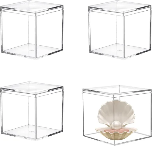 Vista 23 de KissYou Caja Pequeña de Acrílico con Tapa Cajas de Caramelo Transparentes para Exhibición Decoración de Fiesta Cubo Cuadrado de Plástico