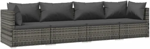 Vista 25 de 3-Seater Outdoor Rattan Sofa with Green Cushions, Brown PE Rattan Modular Design with Steel Frame, Five Back Pillows and Flat Surface for Drinks