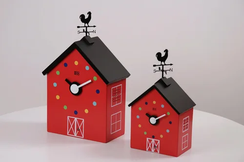 Vista 6 de KOOKOO Reloj grande de granja con 12 sonidos de animales, un gallo y una veleta giratoria, con sensor de luz, hecho de madera MDF, para niños de 6