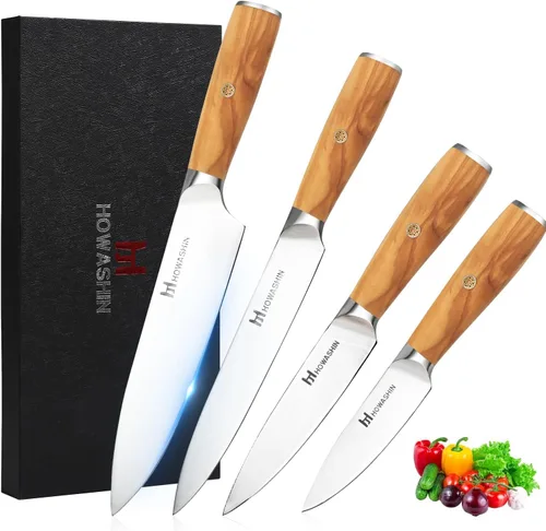 Vista 8 de Juego de cuchillos de cocina de 3 piezas con mango de madera de rosa negra, juego de cuchillos de chef profesional de acero inoxidable alemán
