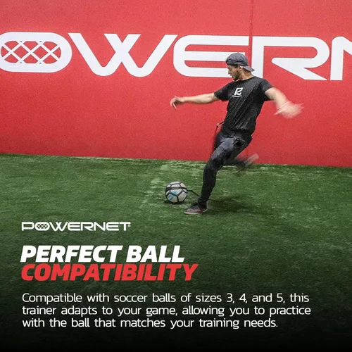 Vista 6 de PowerNet Solo Rebote, entrenador de habilidades de pelota de fútbol ajustable para patear, lanzar y malabarear, equipo de entrenamiento de fútbol