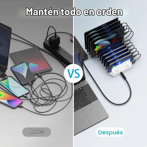 Vista 4 de Unitek Estación de carga de 10 puertos, organizador de cargador USB para múltiples dispositivos Multi Charging Dock Smart IC Tech Adjustable