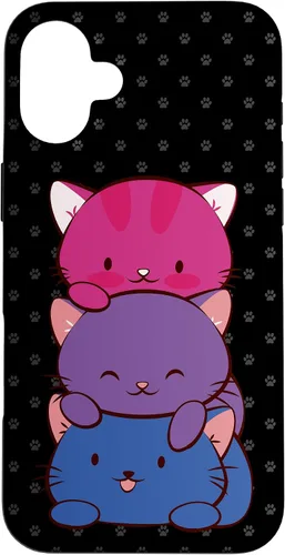 Vista 22 de Funda para iPhone 16 Bisexual Pride Kawaii Kitty Cat Stack Anime