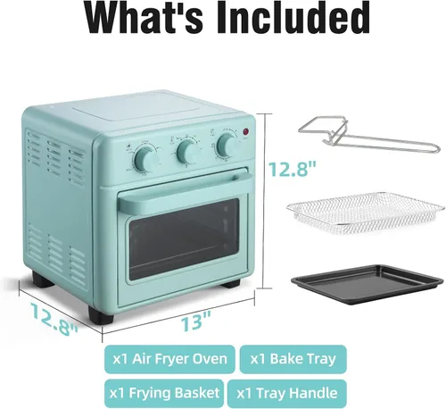 Vista 6 de Novaspark Combo de Horno Tostador y Freidora de Aire, Horno de Convección Retro de Encimera, Horno Tostador Pequeño de 16QT, 4 Rebanadas o Pizza