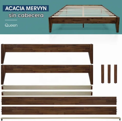 Vista 7 de Acacia Mervyn - Cama de plataforma de madera de 14 pulgadas, marco de cama sin cabecero, marco de cama tamaño Queen, color chocolate