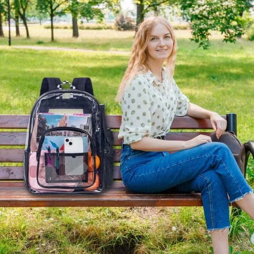 Vista 9 de Mochila escolar transparente y resistente de cloruro de polivinilo, para mujeres y hombres, talla única