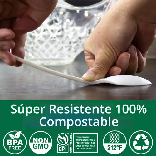Vista 2 de 100% Compostable Sin Plástico Cuchillos, Tenedores, Cucharas, Utensilios, Los Cubiertos Pesados de Servicio Pesado son Productos Ecológicos