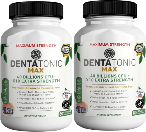 Vista 5 de Suplemento probiótico Denta Tonic Max, 40 mil millones de UFC, 60 cápsulas, apoya la salud oral y digestiva (1)