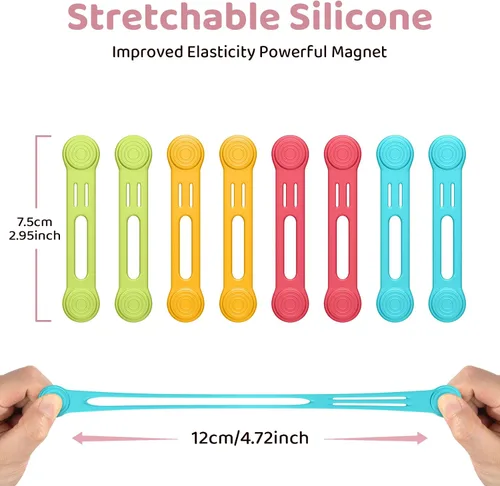 Vista 2 de Viaky 8 bridas magnéticas para cables, lazos de silicona reutilizables, soporte magnético para cables con orificio para evitar pérdidas para cables