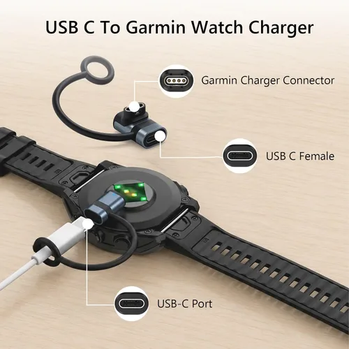 Vista 4 de Cable de carga para Garmin Watch, cable de carga USB de 3.3 pies con 2 conectores adaptadores de cargador para Garmin Fenix 5 5S 5X 7 7S 7S