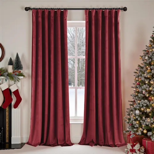 Vista 20 de Cortinas de terciopelo con trabilla trasera de 52 x 63 pulgadas de color naranja quemado de KOUFALL