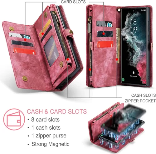 Vista 3 de Asuwish Funda de teléfono para Samsung Galaxy S22 Ultra 5G con cremallera, protector de pantalla de vidrio templado y tarjetero abatible, accesorios