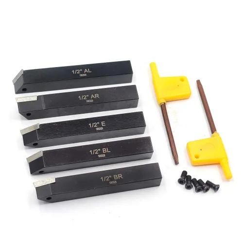 Vista 2 de OSCARBIDE 1/2 "Mini torno de carburo indexable portaherramientas de torneado 5 piezas/juego, herramientas de corte de torno de metal con insertos