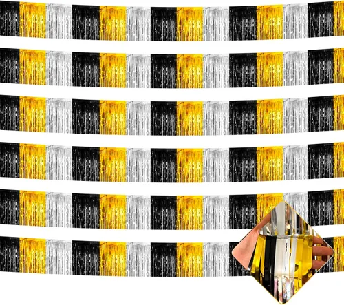 Vista 15 de Paquete de 6 Guirnaldas de Flecos de Papel Aluminio de 10 Pies, Serpentinas Metálicas de Oropel, Pancarta Colgante de Pared, Telón de Fondo