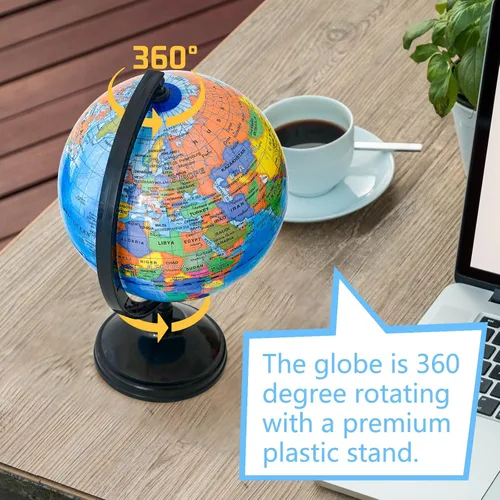 Vista 5 de Globo mundial geográfico de 6 pulgadas para niños, globo educativo con soporte, decoración decorativa giratoria de mapa del mundo, globo político