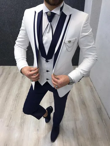 Vista 8 de Wangyue Traje de esmoquin de 3 piezas para hombre, chaleco de doble botonadura, trajes de boda para hombres, fiesta de graduación, traje de esmoquin