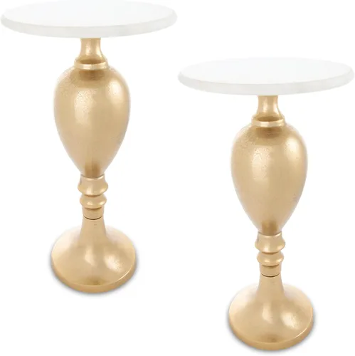 Vista 14 de OBJET D'ART Mesas auxiliares pequeñas redondas doradas, Rhodes, 21'' de altura, acento vintage de metal, mesas laterales, de pedestal, para cócteles