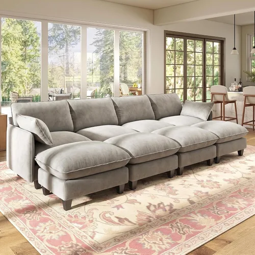 Vista 10 de WorthFurni Sofá modular modular de 105 pulgadas con asiento profundo, sofá nube en forma de L con cojines de gran tamaño y otomanas móviles, sofás