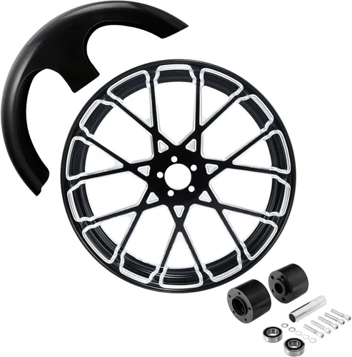 Vista 110 de TCMT Llanta de rueda delantera de 21", buje de rueda de brida de doble disco con guardabarros delantero negro sin pintar, compatible con modelos
