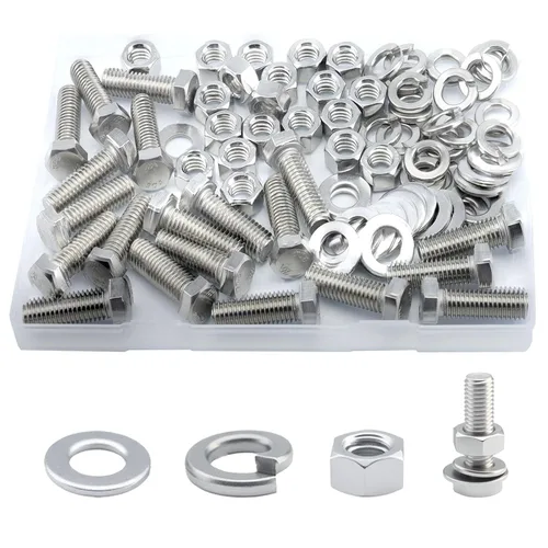 Vista 22 de Tornillo de cabeza hexagonal 1/4-20 x1 (20 unidades), tuercas de bloqueo, kits de arandelas planas y de bloqueo, acero inoxidable 304 18-8