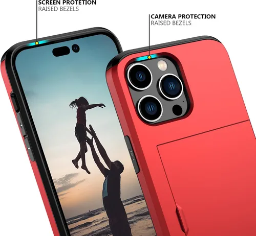 Vista 60 de Nvollnoe - Funda para iPhone 14 con tarjetero [tienda de 5 tarjetas] Negro - Almacenamiento más grande