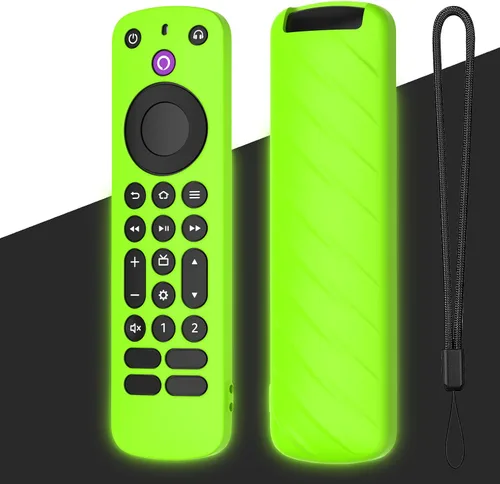 Vista 9 de LEFXMOPHY Funda azul compatible con Alexa Voice Remote Pro 2022, funda protectora de silicona que brilla en la oscuridad con correa