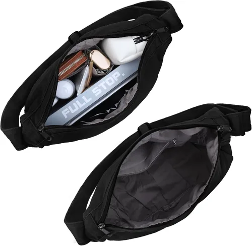 Vista 4 de Bolso bandolera de lona grande con cremallera, bolso bandolera casual para mujeres y hombres