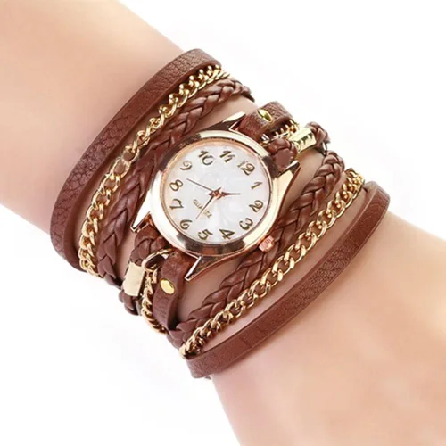 Vista 2 de Encantador reloj de pulsera de cadena de cuero vintage para mujer