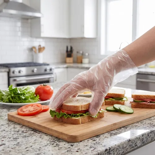 Vista 4 de HLIN 500/1500/6000 Count Disposable Clear Plastic Food Service Gloves - Powder-Free & Latex-Free for Cleaning & Cooking