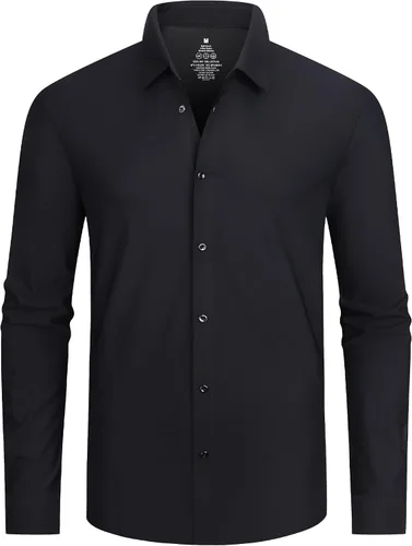 Vista 32 de Alex Vando - Camisa para hombre de manga larga con ajuste regular 06 negro