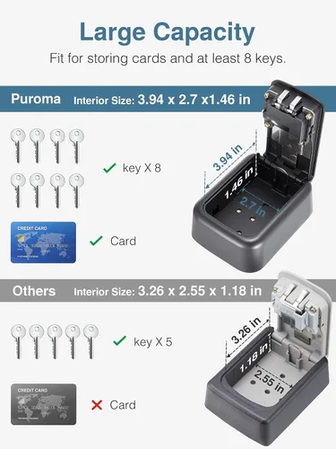 Vista 2 de Caja de seguridad Puroma para llaves, caja de seguridad impermeable con combinación de 4 dígitos, montaje en pared, gran capacidad, para exteriores
