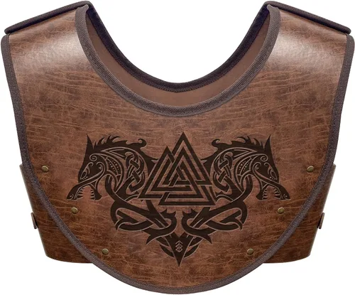 Vista 2 de HiiFeuer Fenrir Vegvisir - Armadura de pecho en relieve con cinturón ancho en relieve vikingo y brazalete retro nórdico, juego de disfraz
