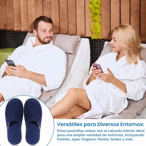 Vista 7 de Panitay 20 pares de pantuflas de spa reutilizables para invitados, lavables con triple capa de forro polar coral para el hogar, interiores, hoteles