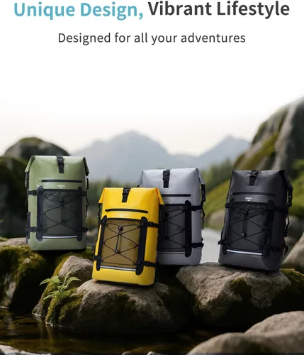 Vista 8 de ECOHUB Mochila impermeable para mujeres y hombres, bolsa seca resistente de 30L con cierre enrollable para viajes con funda impermeable IPX8