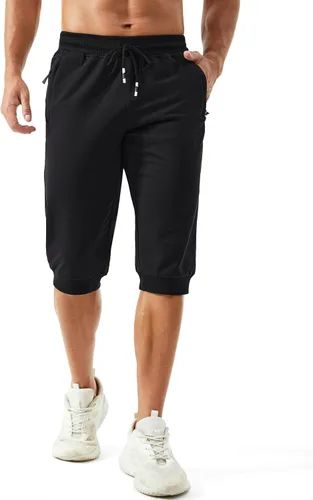 Vista 2 de MAGCOMSEN Pantalones capri de 34 para hombre con bolsillos con cremallera, ajustados, para entrenamiento, correr, entrenamiento, pantalones capri