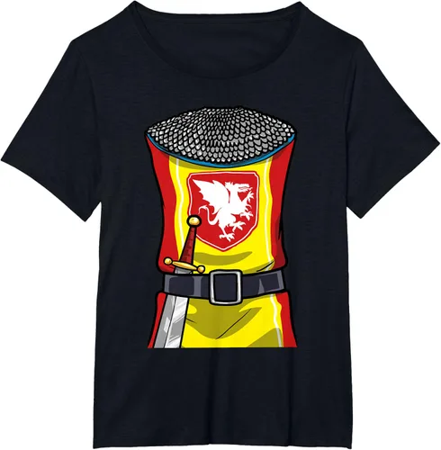 Vista 29 de Disfraz medieval de caballero de Halloween, camiseta para niños con espada de armadura, Negro, S