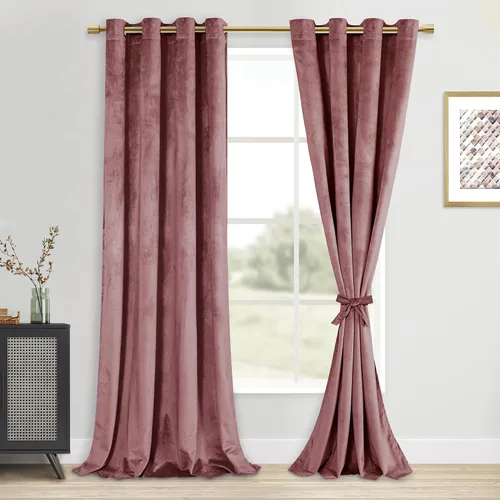 Vista 18 de DWCN - Juego de 2 paneles de cortina de terciopelo con ojales negros, tratamiento de ventanas con aislamiento térmico, apilables, decoración moderna