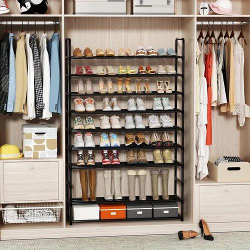Vista 4 de Organizador de zapatos de 10 niveles, zapatero grande de metal con ganchos, se adapta a 40-50 pares, ideal para armario, entrada, garaje, dormitorio