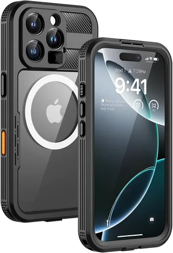 Vista 14 de Lanhiem Funda magnética impermeable para iPhone 16, protector de pantalla de privacidad integrado, compatible con MagSafe, funda antiespía de cuerpo