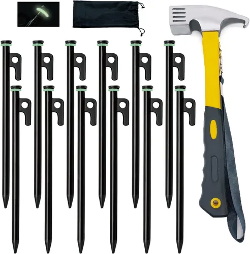 Vista 8 de Estacas de Tienda, 8 Piezas 10 Pulg. Estacas de Tienda de Acero Forjado Resistente + Bolsa de Almacenamiento, Estacas de Tienda de Metal, Estacas