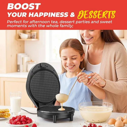 Vista 6 de Máquina para hacer gofres y hacer conos de helado con rodillo de cono, 1000 W de doble cara con calefacción uniforme para hacer gofres finos, hace