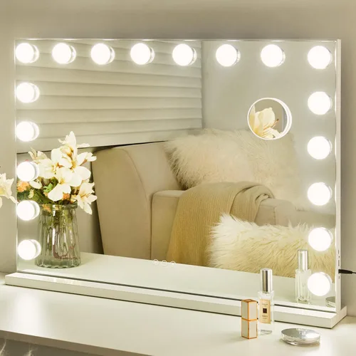 Vista 12 de NicBex Espejo de maquillaje con luces, espejo de maquillaje Hollywood con 15 luces LED regulables, tacto inteligente con ajuste de 3