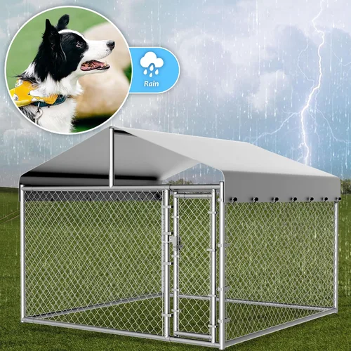 Vista 7 de Perrera para Perros al Aire Libre con Techo, Recinto Grande para Correr Perros, Corrales Exteriores de Servicio Pesado Casa Parque