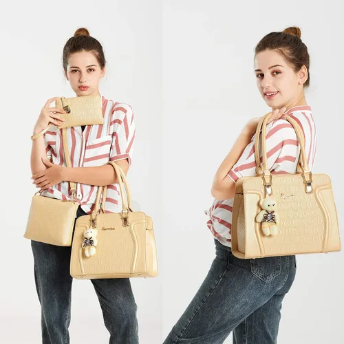 Vista 31 de Bolsos de mano de moda para mujer, bolsa de hombro, asa superior, bolsa de mano, juego de 4 piezas