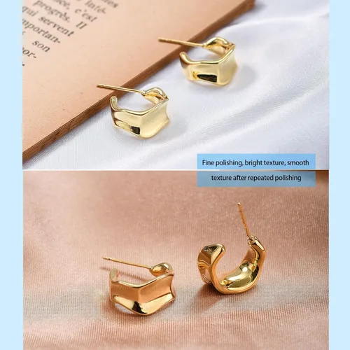 Vista 16 de Aretes de aro gruesos de oro para mujer, chapados en oro de 14 quilates y plata, aretes geométricos, aretes colgantes de nudo de moda