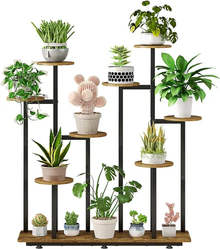 Vista 7 de Soporte para plantas de interior de 4 niveles con 5 estantes para macetas múltiples para patio, jardín, balcón, sala de estar, esquina