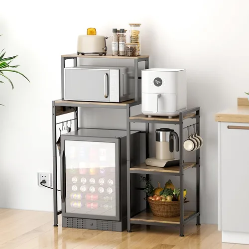 Vista 6 de Toutrop Mini gabinete de nevera con estantes de almacenamiento, soporte para microondas con 2 salidas AC/2 USB, gabinete de barra de café