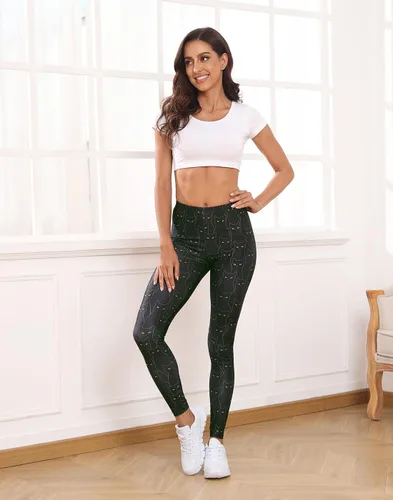 Vista 2 de HDE Leggings de entrenamiento con diseño de moda. Divertidos estampados impresos con gráficos de moda